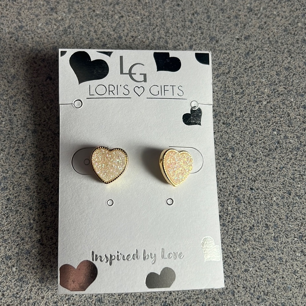 Gold and iridescent Heart earrings